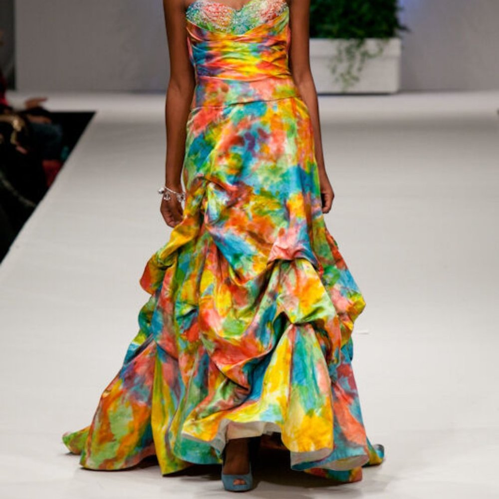 NEW destination Tropical beach Wedding Dress 6 8 10 tiedyed rainbow medium large
